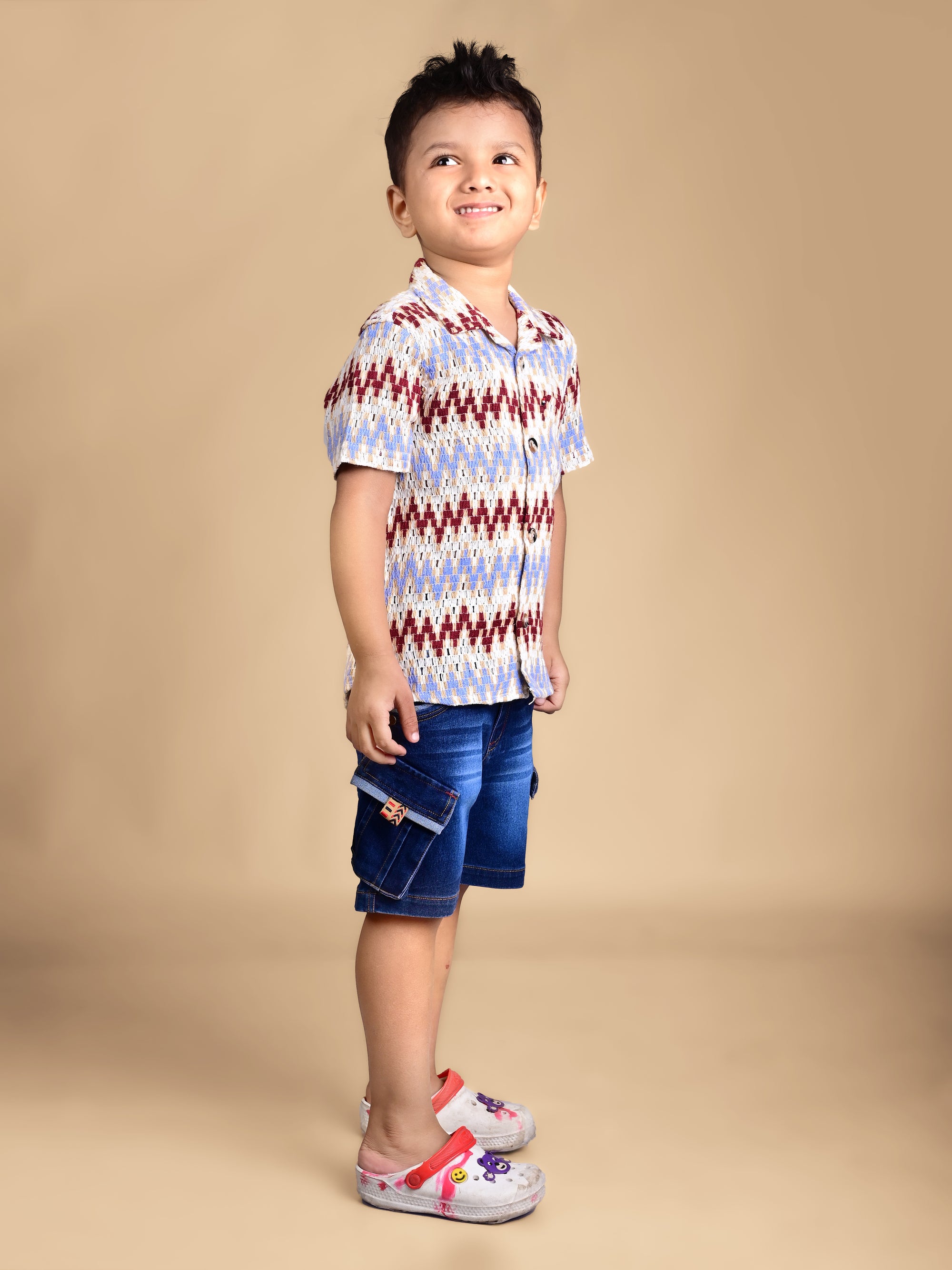 Dear To Dad Pure Cotton Half Sleeve Crochet Fabric Denim Boys Set B-HSD-836