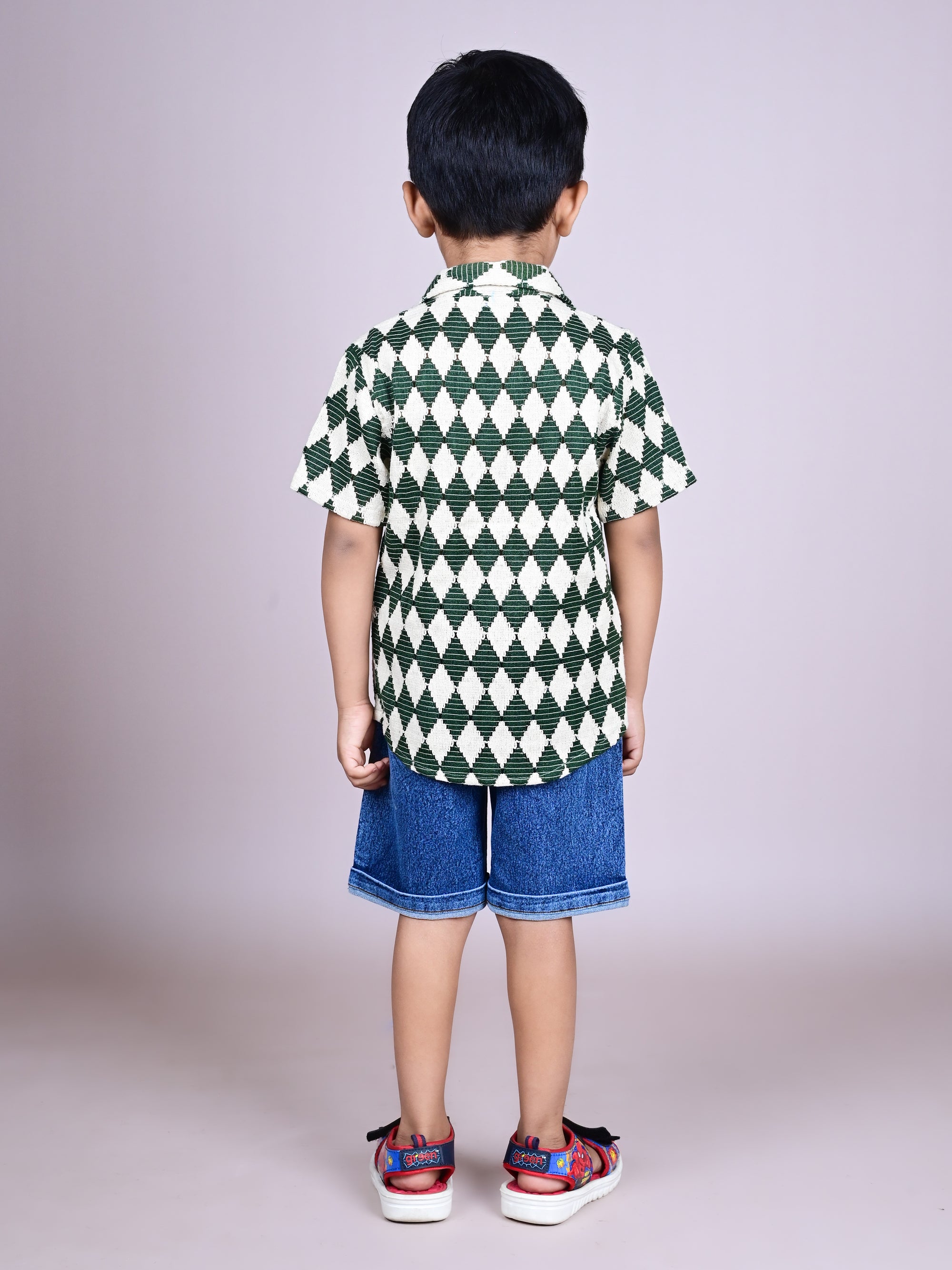 Dear To Dad Pure Cotton Half Sleeve Crochet Fabric Denim Boys Set B-HSD-832