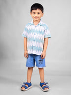 Dear To Dad Pure Cotton Half Sleeve Crochet Fabric Denim Boys Set B-HSD-828