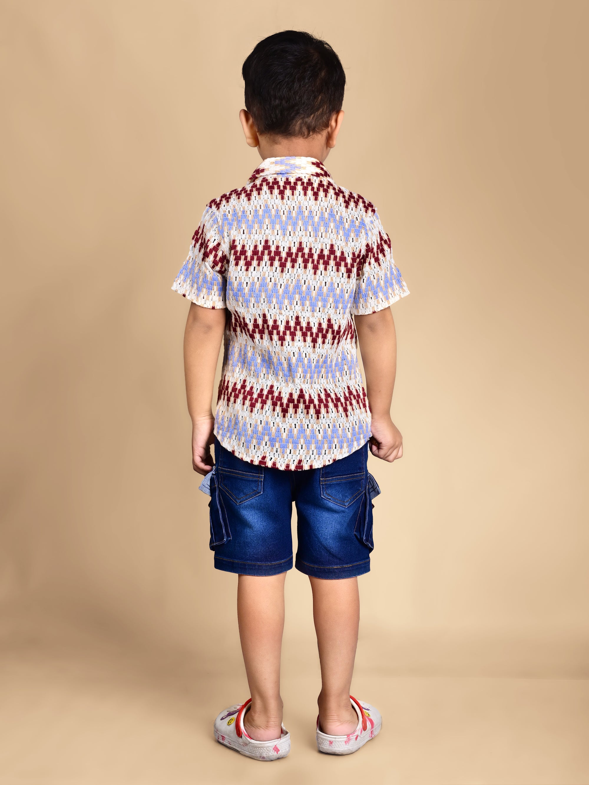 Dear To Dad Pure Cotton Half Sleeve Crochet Fabric Denim Boys Set B-HSD-836