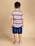 Dear To Dad Pure Cotton Half Sleeve Crochet Fabric Denim Boys Set B-HSD-836