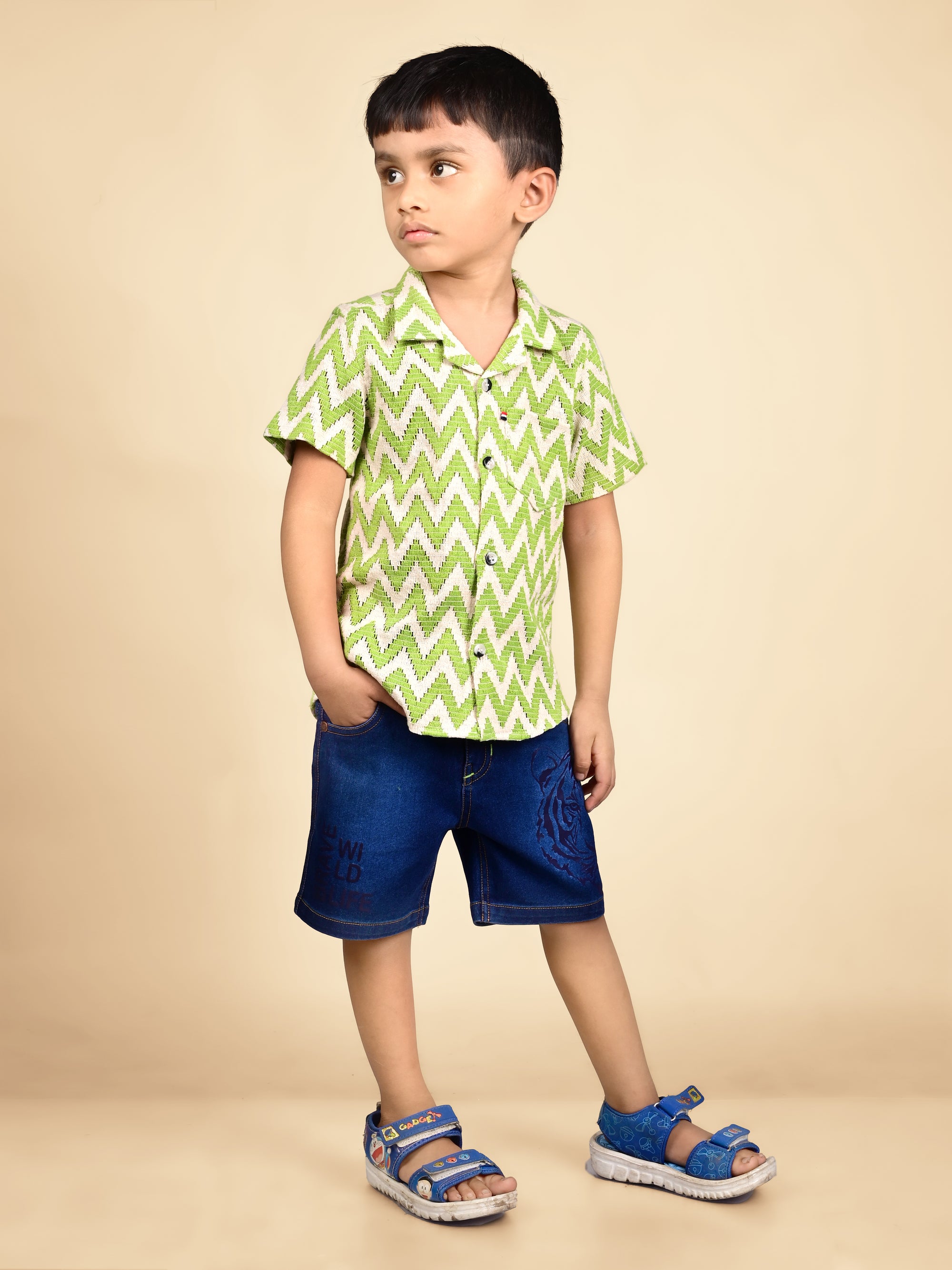 Dear To Dad Pure Cotton Half Sleeve Crochet Fabric Denim Boys Set B-HSD-831