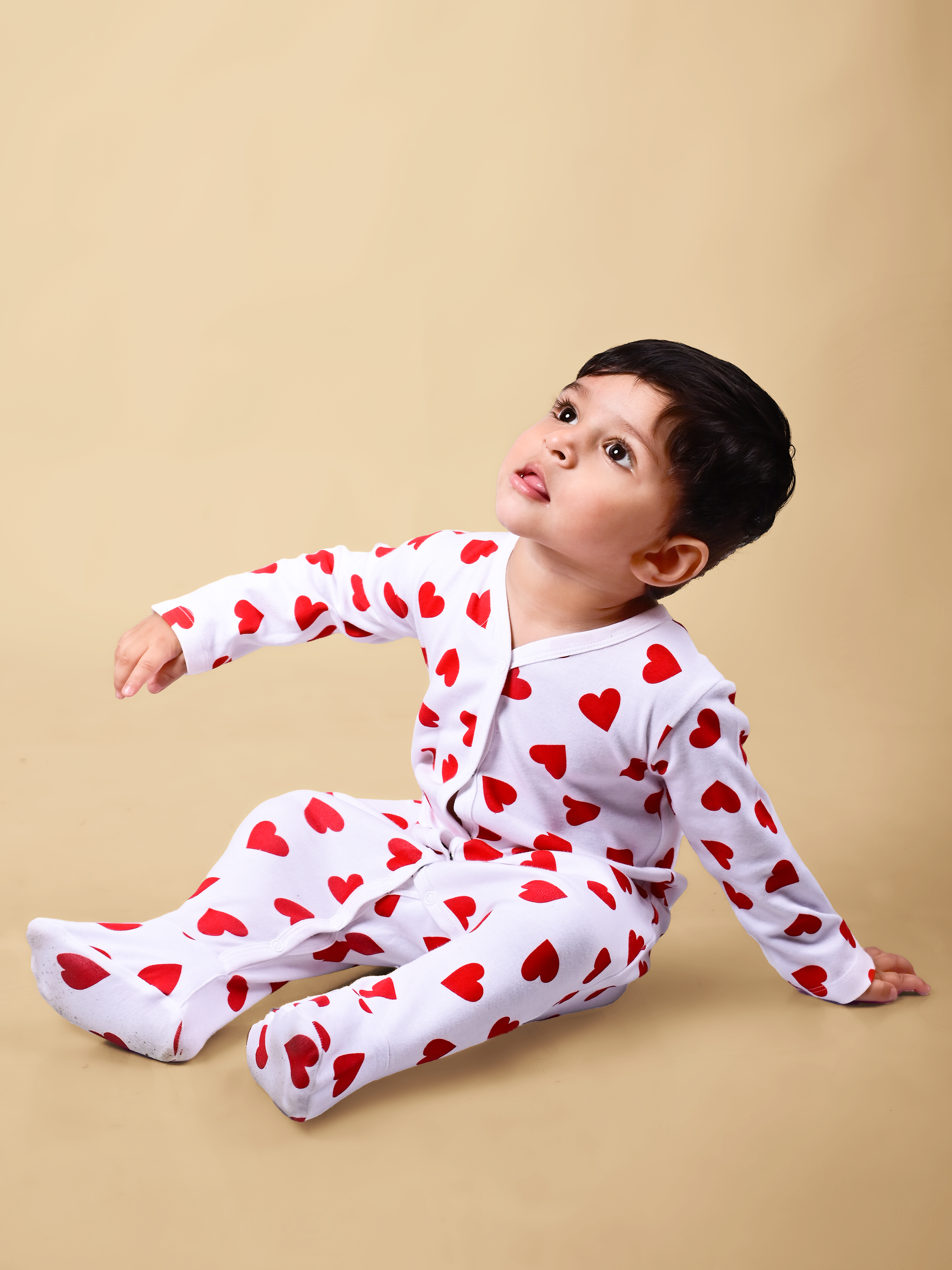 Dear To Dad Pure Cotton Full Sleeve all over Heart Printed Front Open Baby Romper G-FS-006A