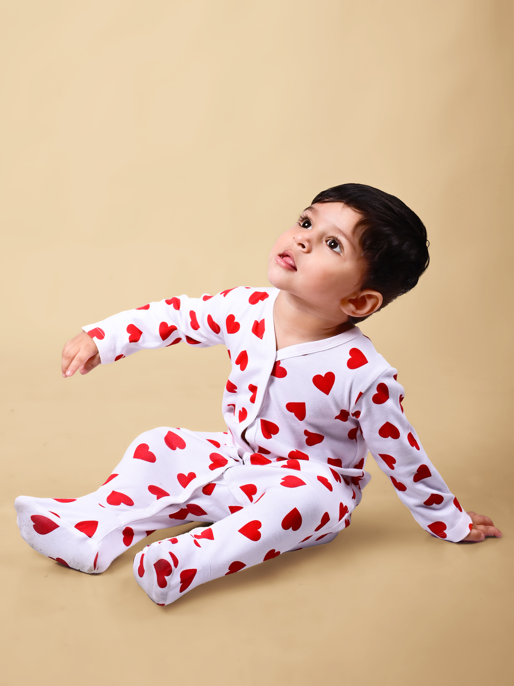 Dear To Dad Pure Cotton Full Sleeve all over Heart Printed Front Open Baby Romper G-FS-006A