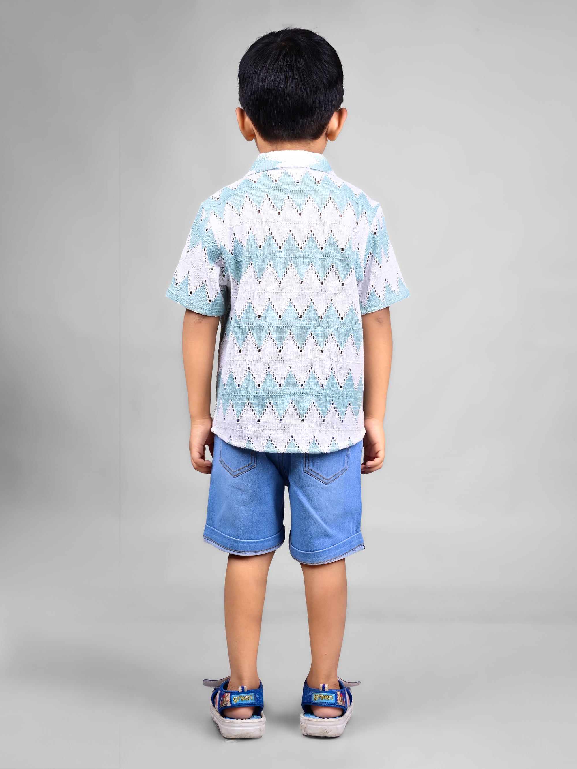Dear To Dad Pure Cotton Half Sleeve Crochet Fabric Denim Boys Set B-HSD-828