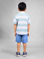 Dear To Dad Pure Cotton Half Sleeve Crochet Fabric Denim Boys Set B-HSD-828