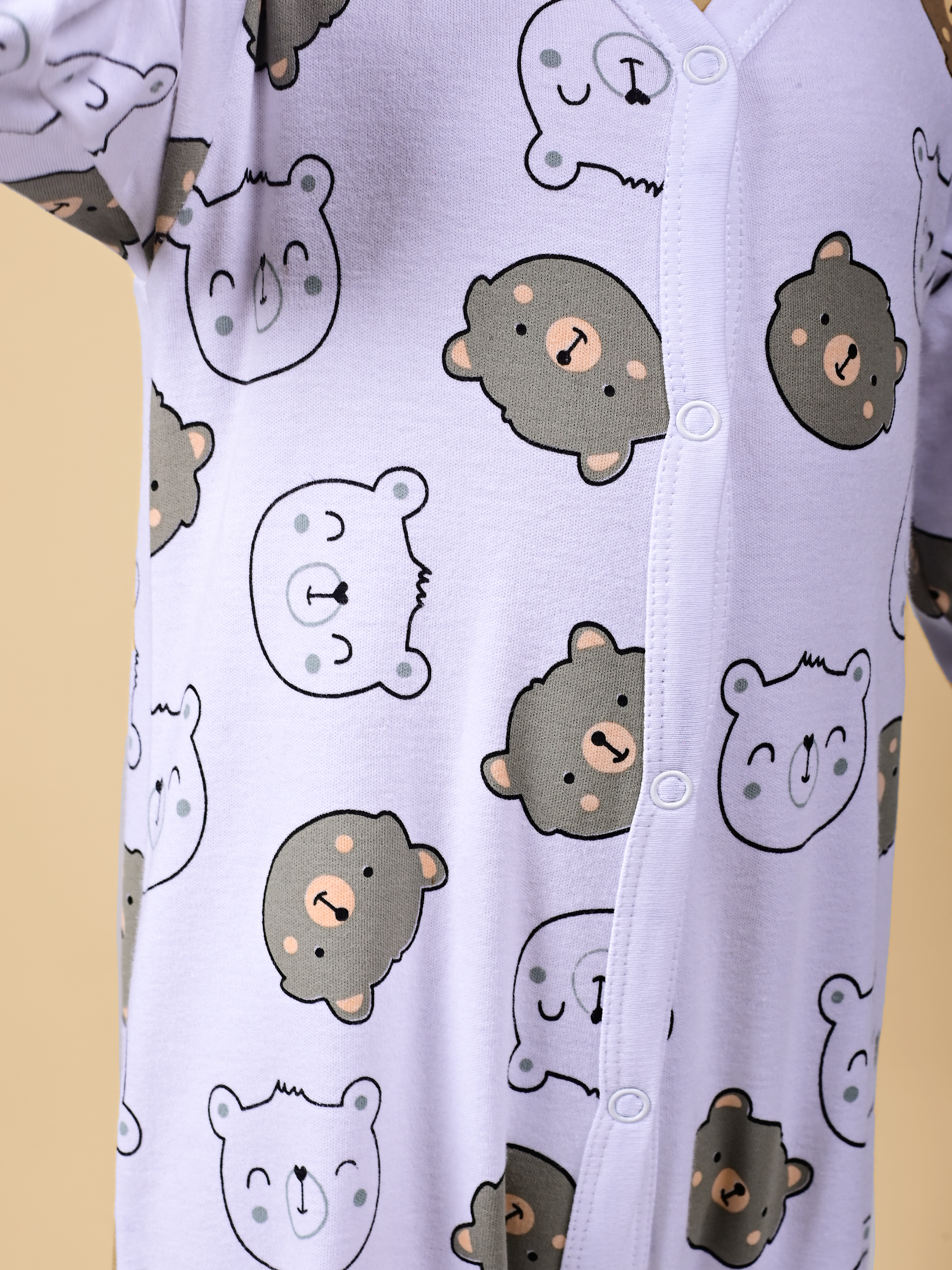 Dear To Dad Pure Cotton Full Sleeve all over Animal Face Printed Front Open Baby Romper G-FS-006B