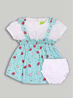 DTD White & Sky Blue Color Baby Girls All Over Strawberry Printed Panty Frock Set G-H/S-047B