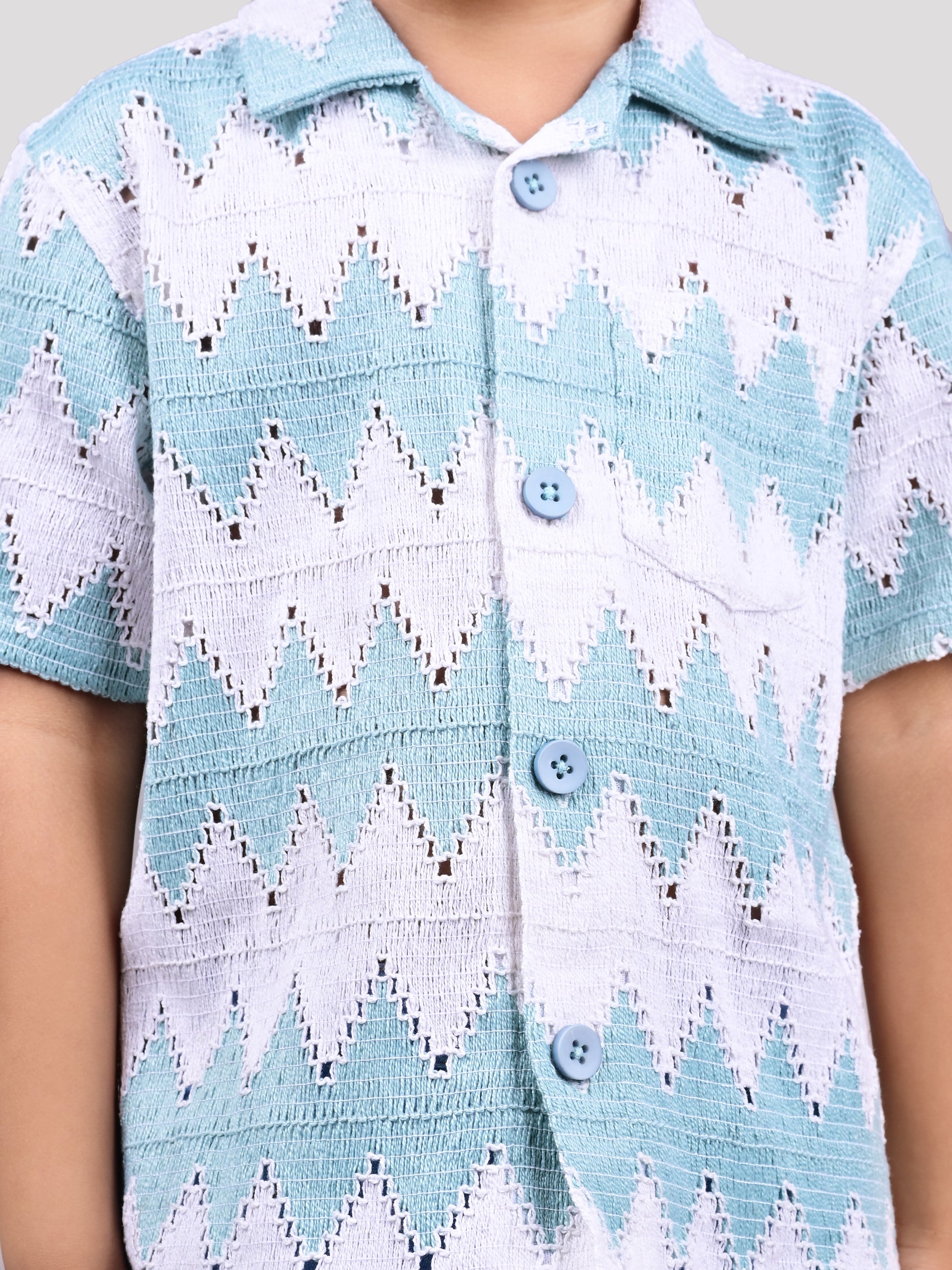 Dear To Dad Pure Cotton Half Sleeve Crochet Fabric Denim Boys Set B-HSD-828