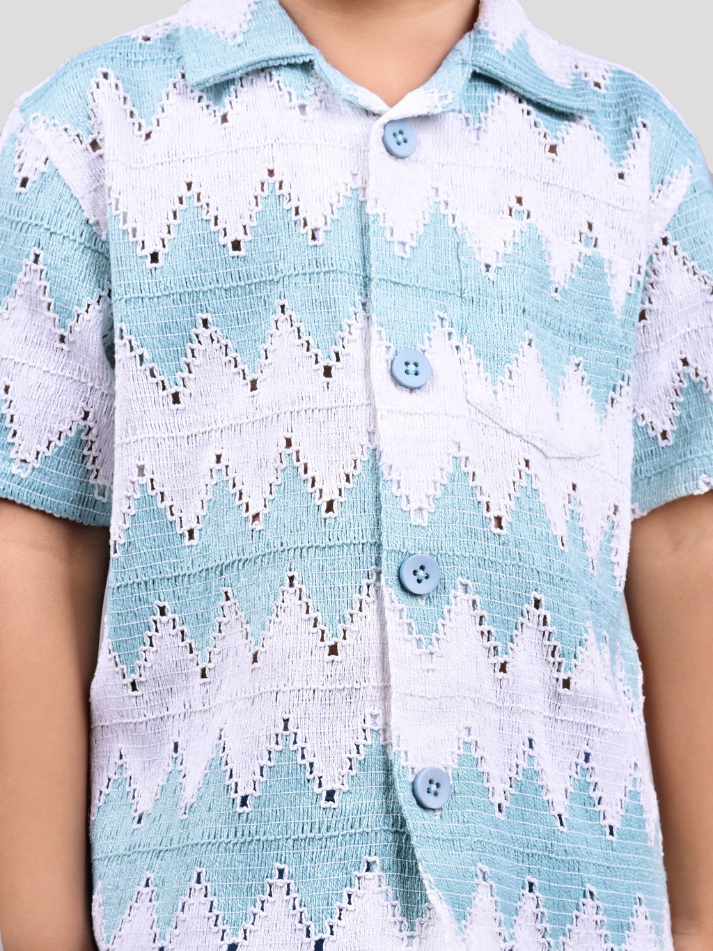 Dear To Dad Pure Cotton Half Sleeve Crochet Fabric Denim Boys Set B-HSD-828