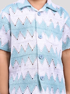 Dear To Dad Pure Cotton Half Sleeve Crochet Fabric Denim Boys Set B-HSD-828