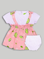 DTD White & Pink Color Bottom Lemon Printed Baby Panty Frock Set G-H/S-050B