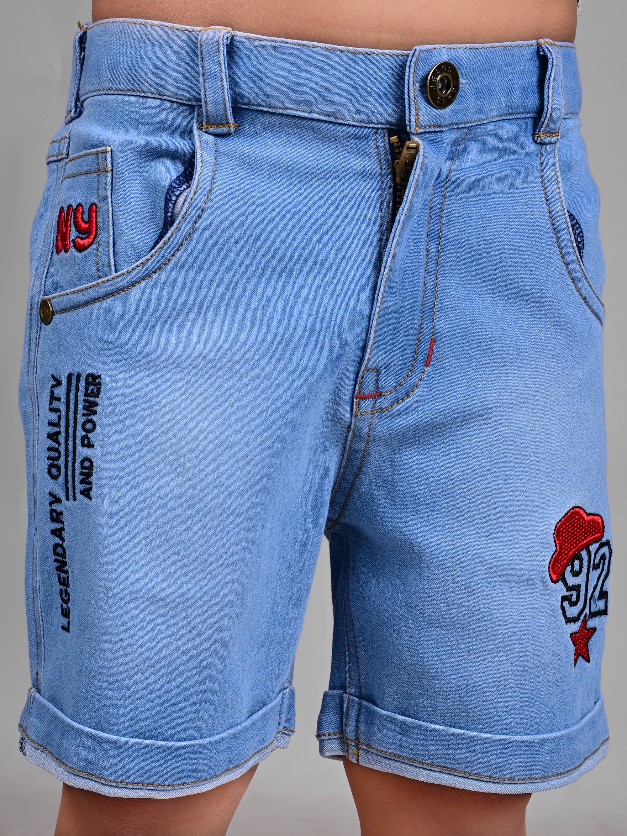 Dear To Dad Pure Cotton Half Sleeve Crochet Fabric Denim Boys Set B-HSD-829