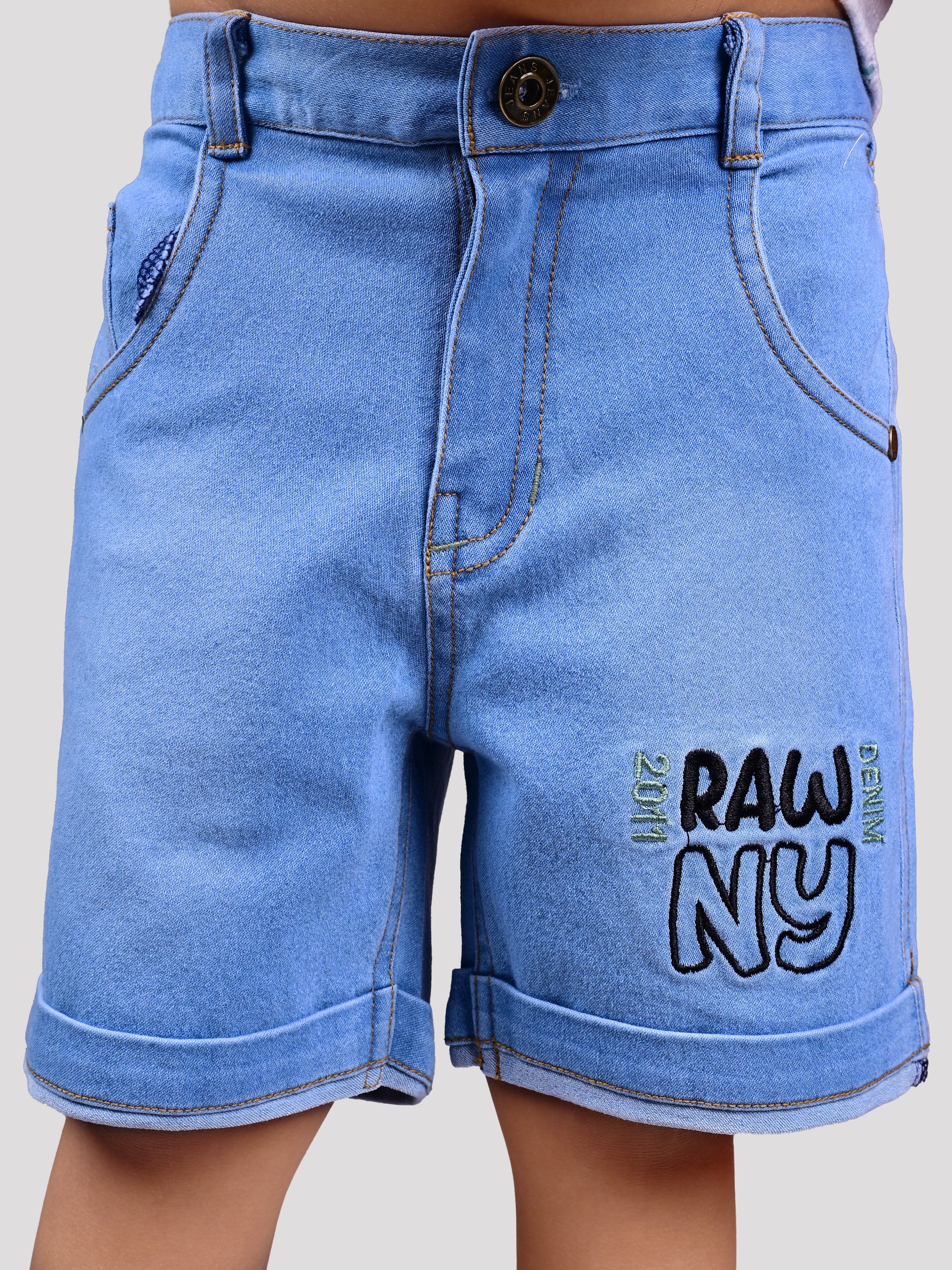 Dear To Dad Pure Cotton Half Sleeve Crochet Fabric Denim Boys Set B-HSD-828