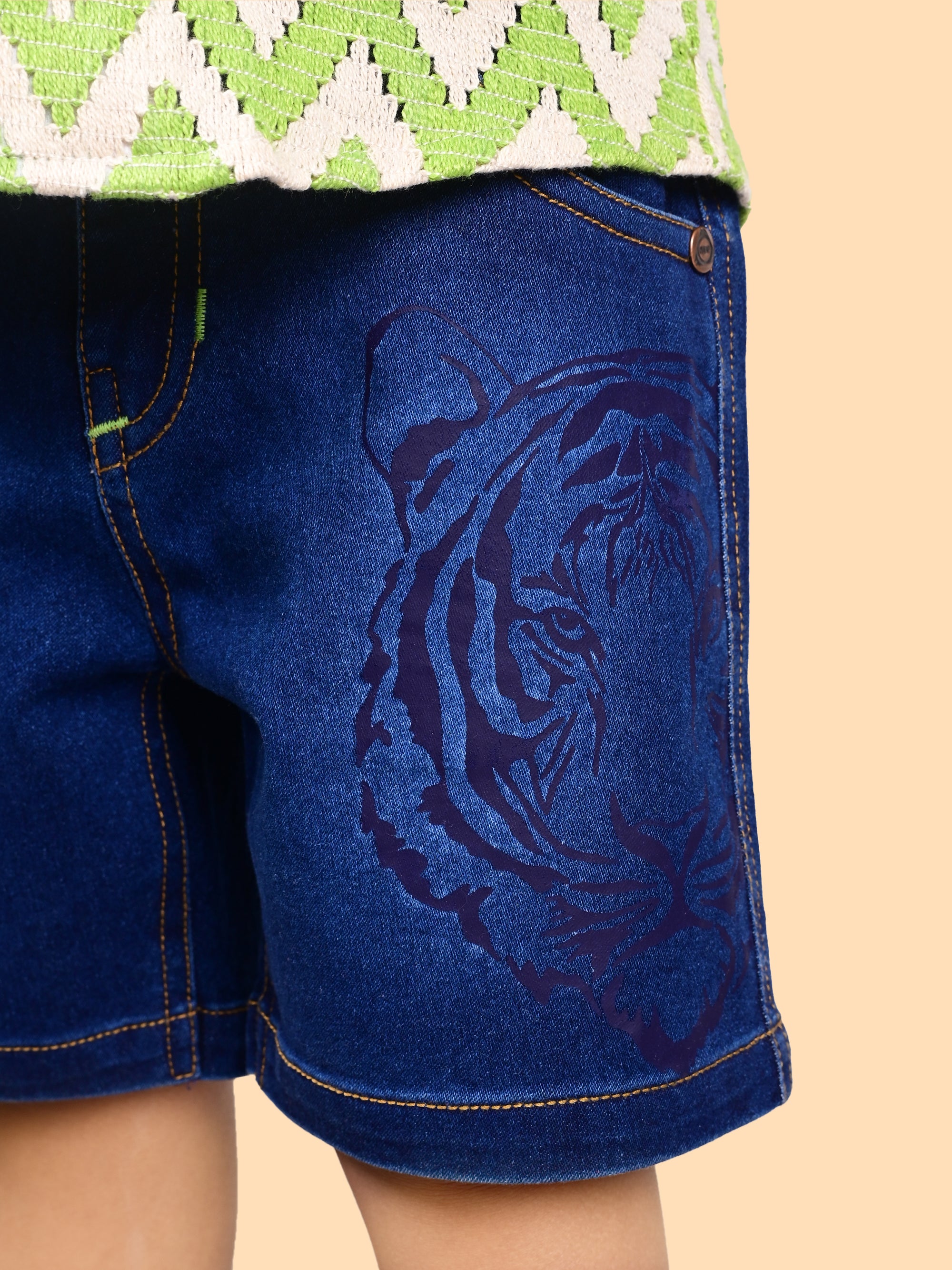 Dear To Dad Pure Cotton Half Sleeve Crochet Fabric Denim Boys Set B-HSD-831