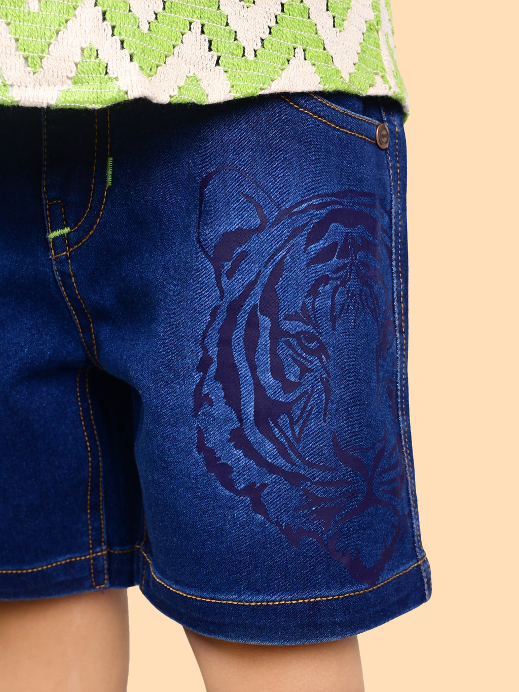 Dear To Dad Pure Cotton Half Sleeve Crochet Fabric Denim Boys Set B-HSD-831