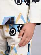 DTD Pure Cotton Full Sleeve All Over Constriction Vehicle  Printed Boys Night Suit B-FS-NS-21&22