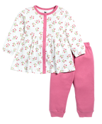 D2D All Over Little Flower Printed Full Sleeve Frock with Pink Pant G-FO-25_White