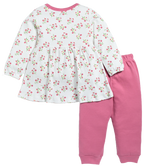 D2D All Over Little Flower Printed Full Sleeve Frock with Pink Pant G-FO-25_White