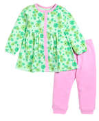 D2D All Over Little Flower Printed Full Sleeve Frock with Pink Pant G-FO-25_Green