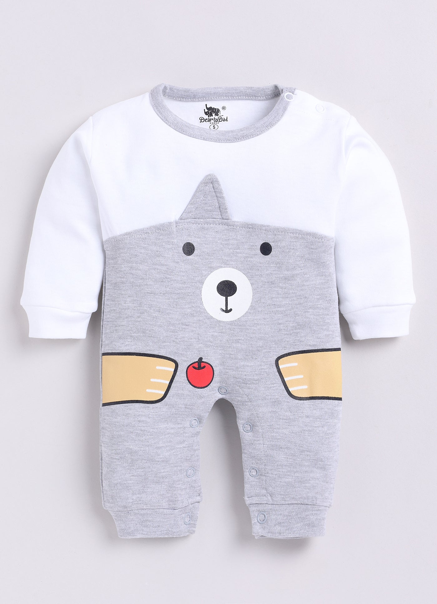 Dear To Dad Pure Cotton White Color Bear Printed Full Sleeve Baby Romper S-14AA&AB