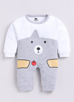 Dear To Dad Pure Cotton White Color Bear Printed Full Sleeve Baby Romper S-14AA&AB