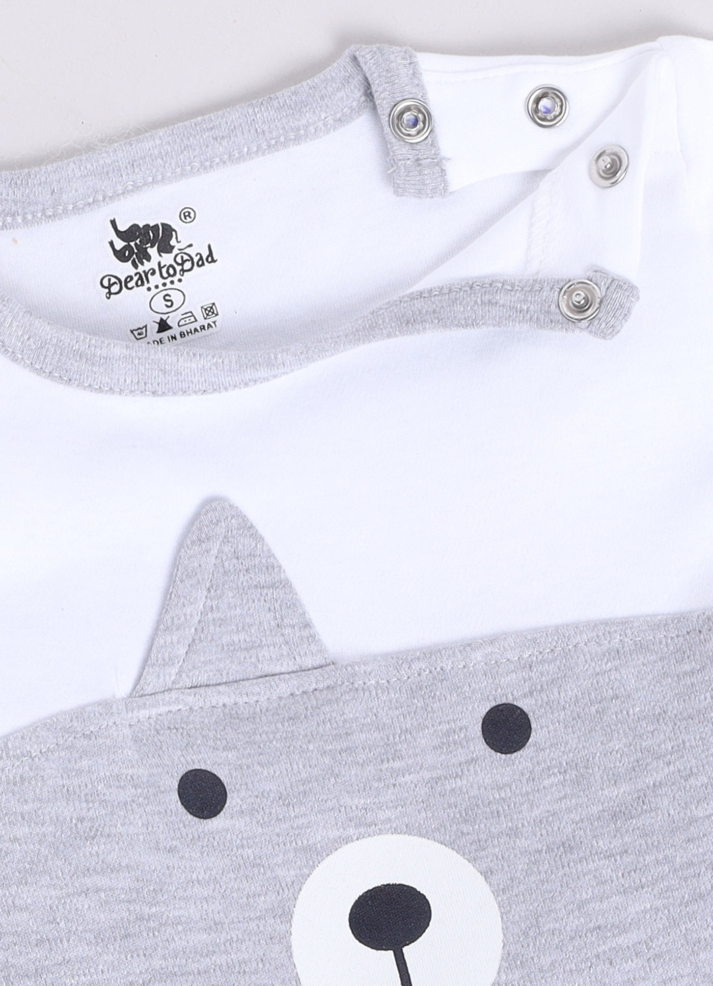 Dear To Dad Pure Cotton White Color Bear Printed Full Sleeve Baby Romper S-14AA&AB