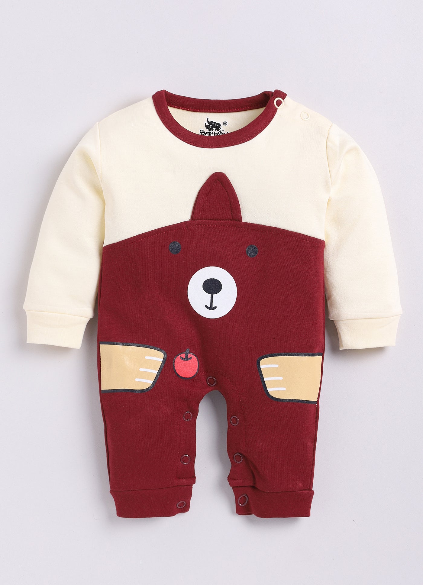 Dear To Dad Pure Cotton White Color Bear Printed Full Sleeve Baby Romper S-14AA&AB