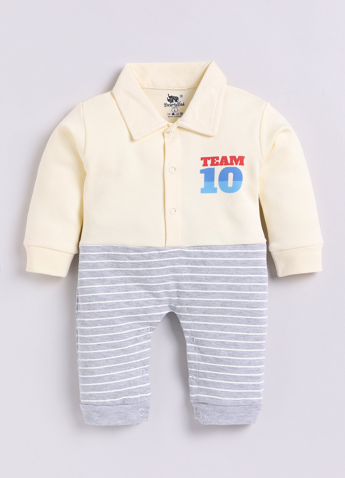 Dear To Dad Pure Cotton White Color Full Sleeve Team 10 Printed Baby Romper S-09AA&AB