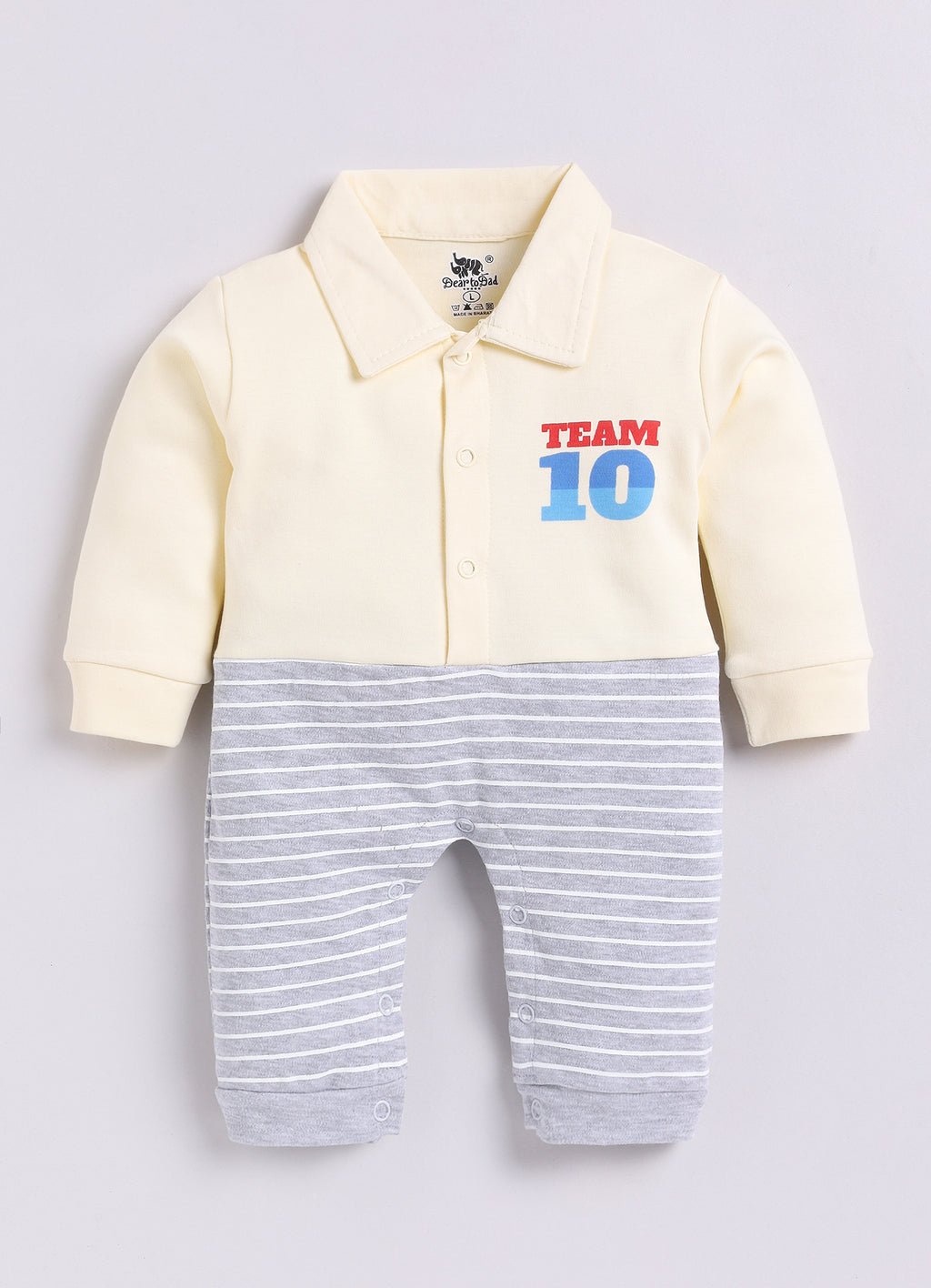 Dear To Dad Pure Cotton White Color Full Sleeve Team 10 Printed Baby Romper S-09AA&AB