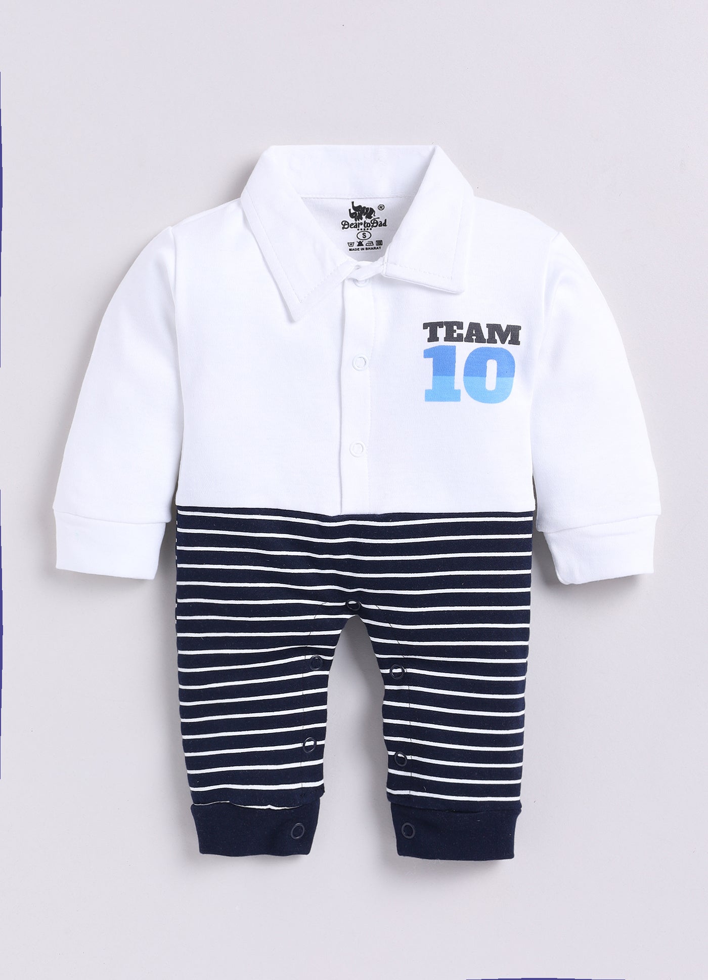Dear To Dad Pure Cotton White Color Full Sleeve Team 10 Printed Baby Romper S-09AA&AB