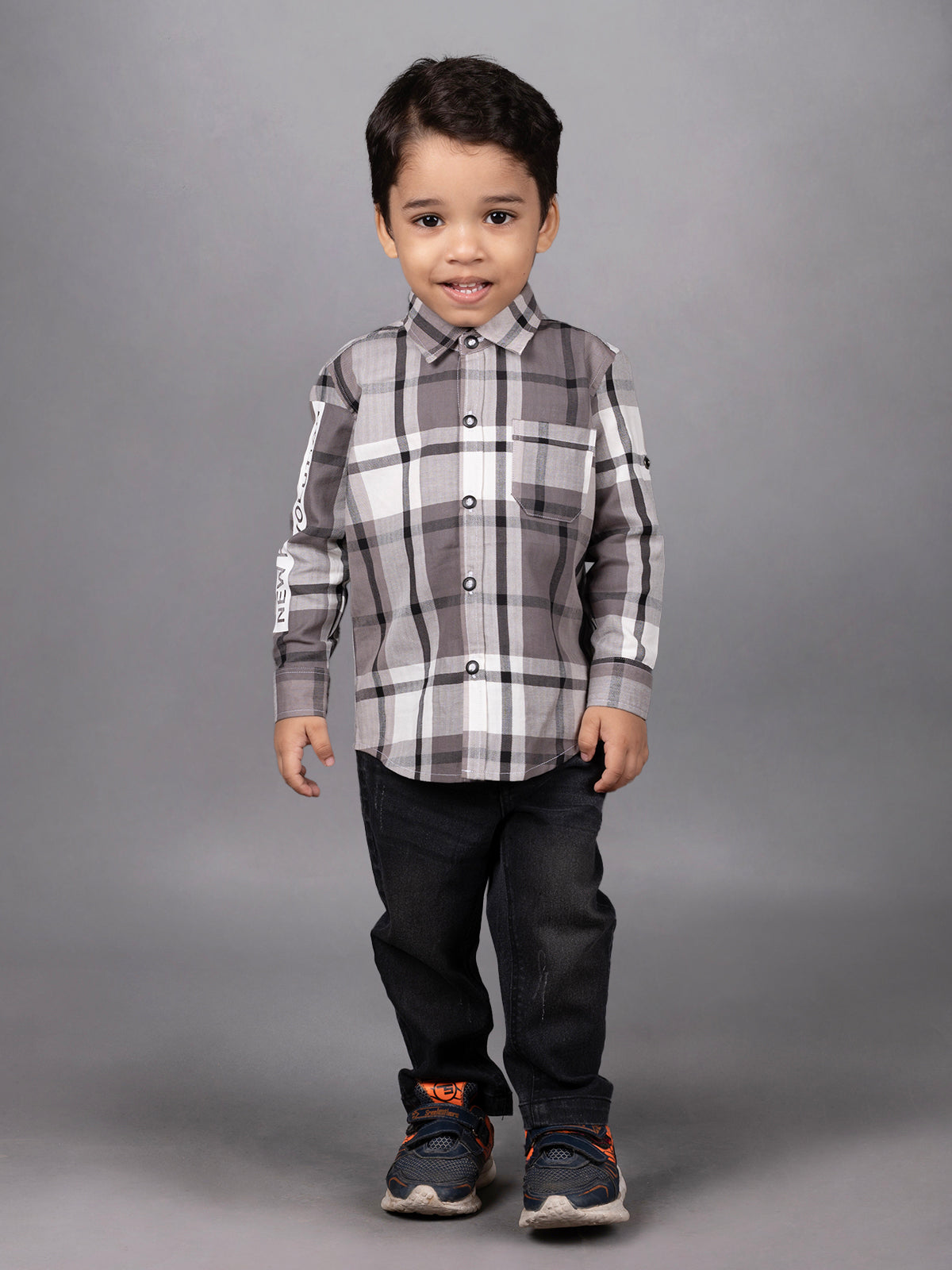 DTD Boys Full Sleeve Checkered Pattern Shirt with Denim Pant B-FSD-839