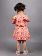 Dear To Dad Pure Cotton Girls Orange Color Top with Skirt Set G-HS-028