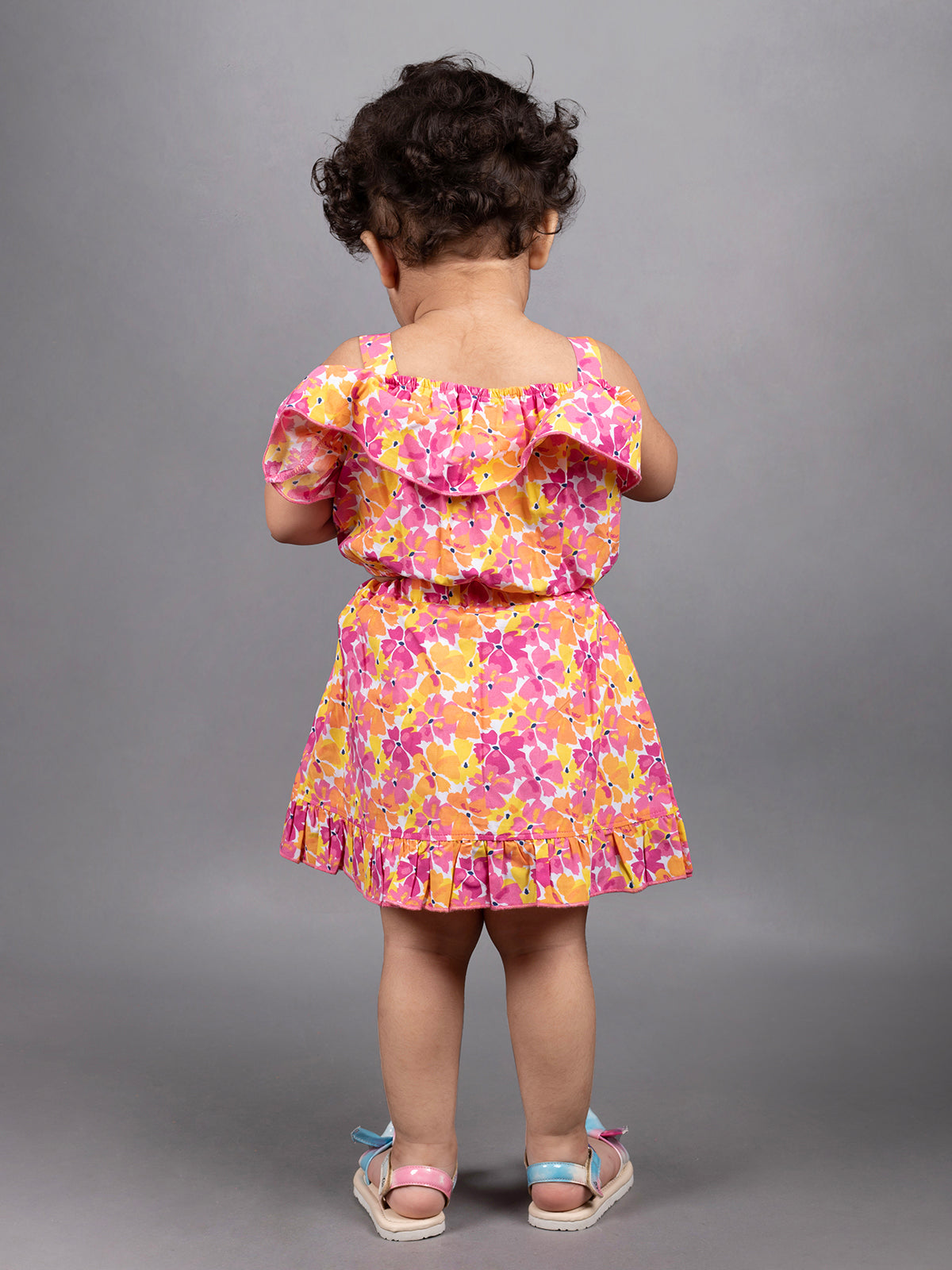 Dear To Dad Pure Cotton Girls Orange Color Top with Skirt Set G-HS-028