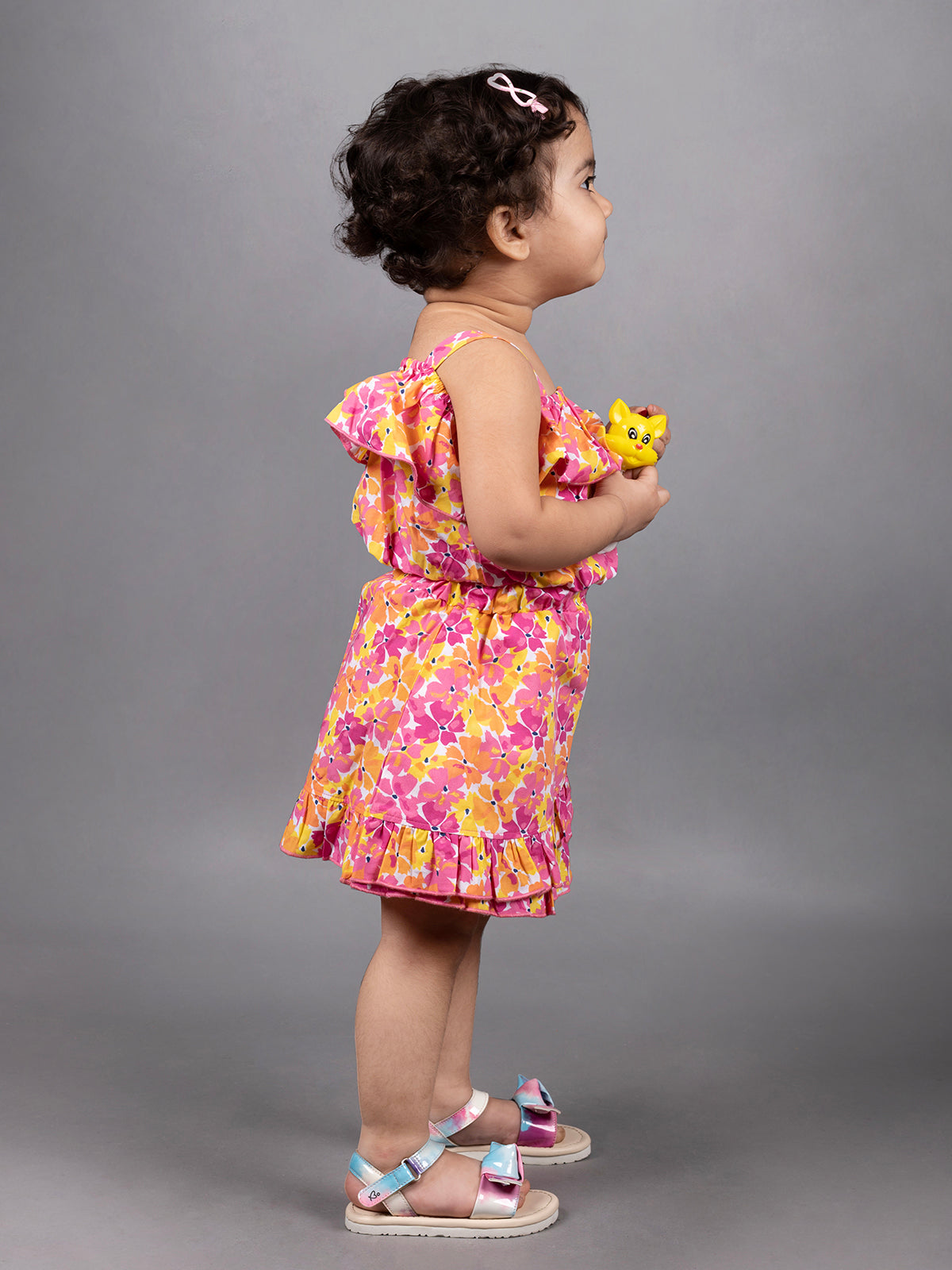 Dear To Dad Pure Cotton Girls Orange Color Top with Skirt Set G-HS-028
