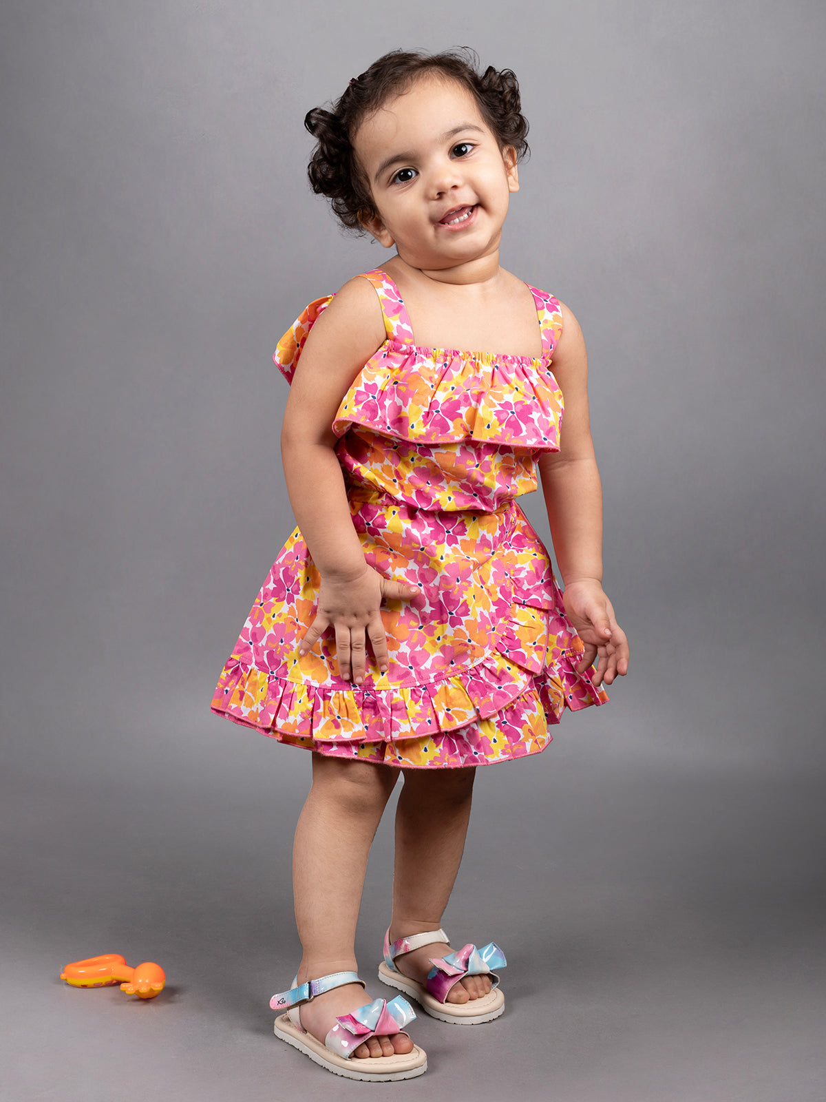 Dear To Dad Pure Cotton Girls Orange Color Top with Skirt Set G-HS-028