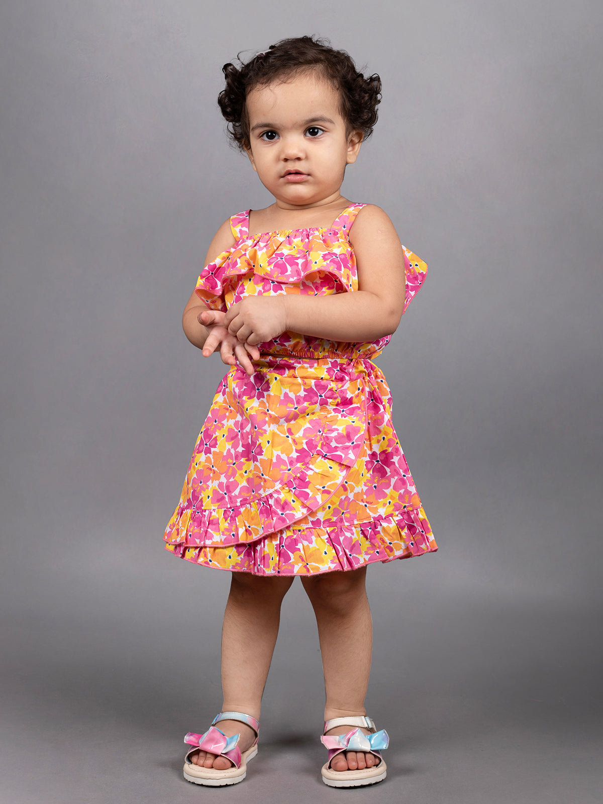 Dear To Dad Pure Cotton Girls Orange Color Top with Skirt Set G-HS-028