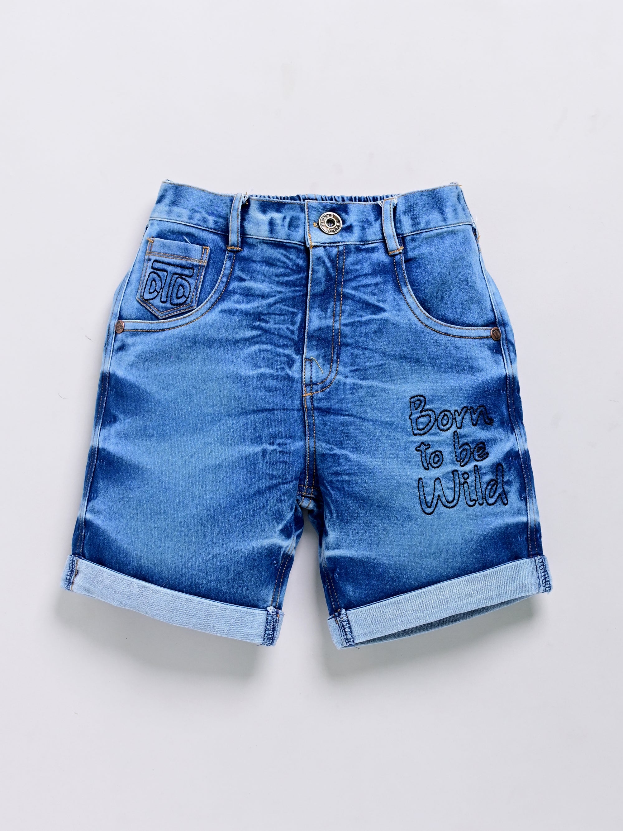 Dear To Dad Pure Cotton Half Sleeve Crochet Fabric Denim Boys Set B-HSD-830