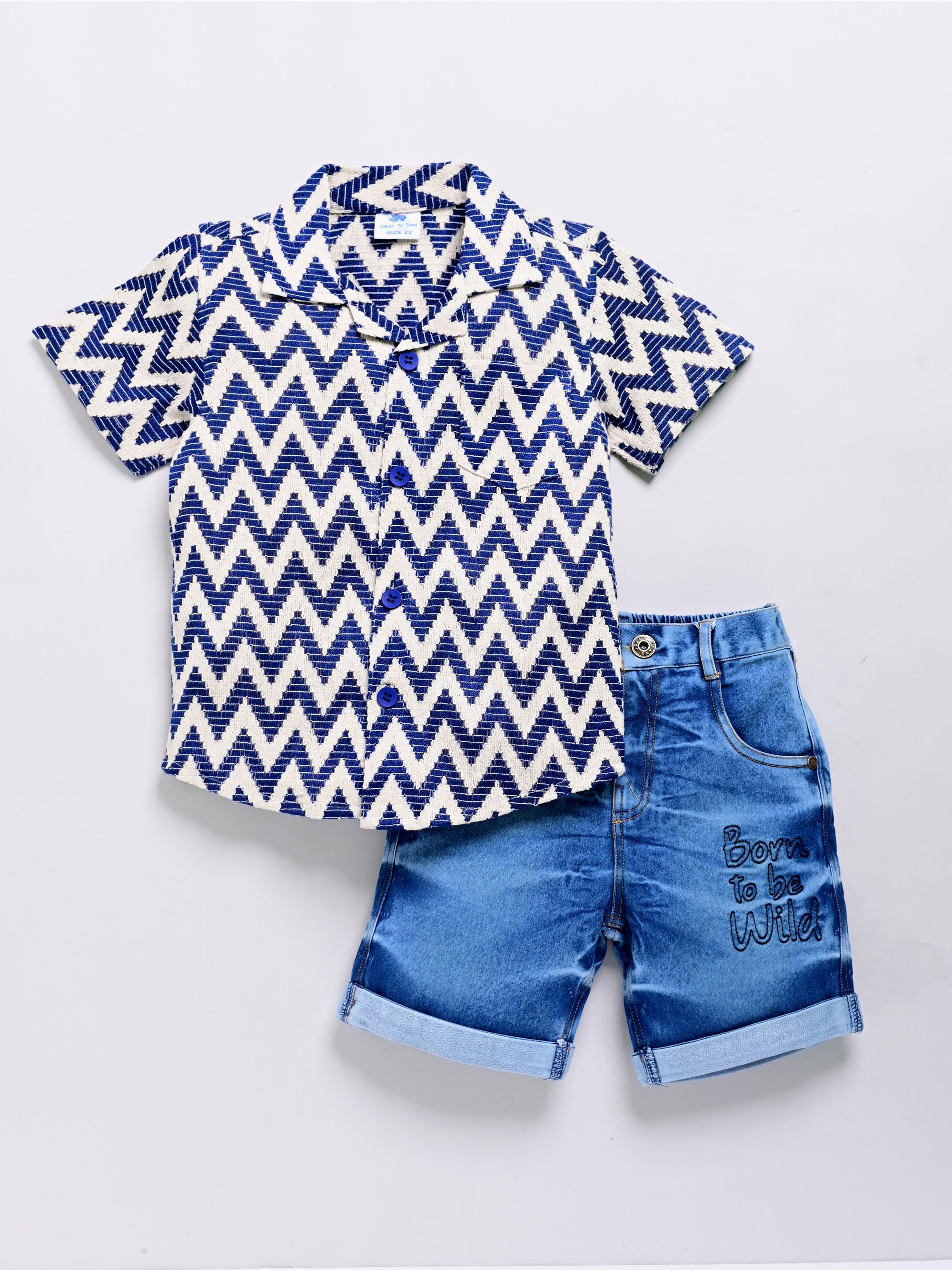 Dear To Dad Pure Cotton Half Sleeve Crochet Fabric Denim Boys Set B-HSD-830