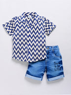 Dear To Dad Pure Cotton Half Sleeve Crochet Fabric Denim Boys Set B-HSD-830