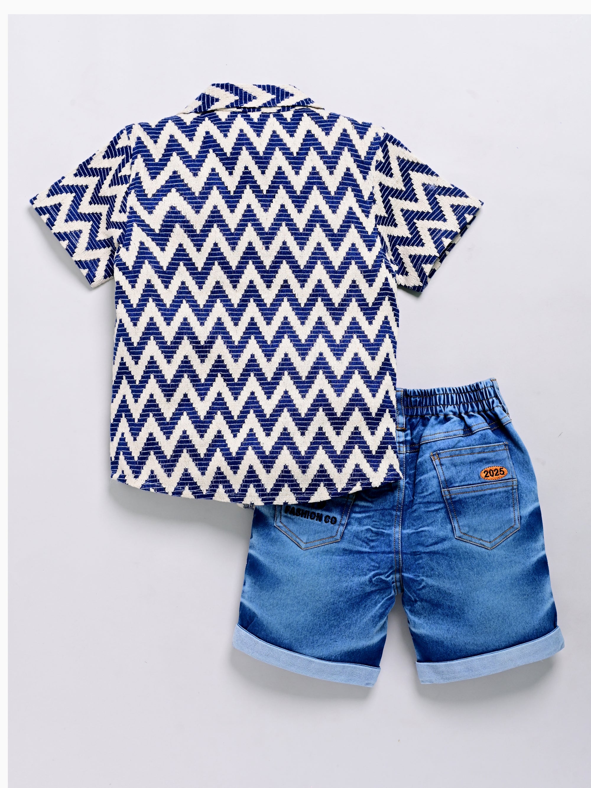 Dear To Dad Pure Cotton Half Sleeve Crochet Fabric Denim Boys Set B-HSD-830