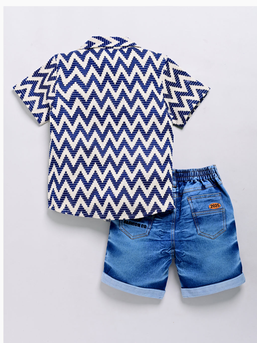 Dear To Dad Pure Cotton Half Sleeve Crochet Fabric Denim Boys Set B-HSD-830