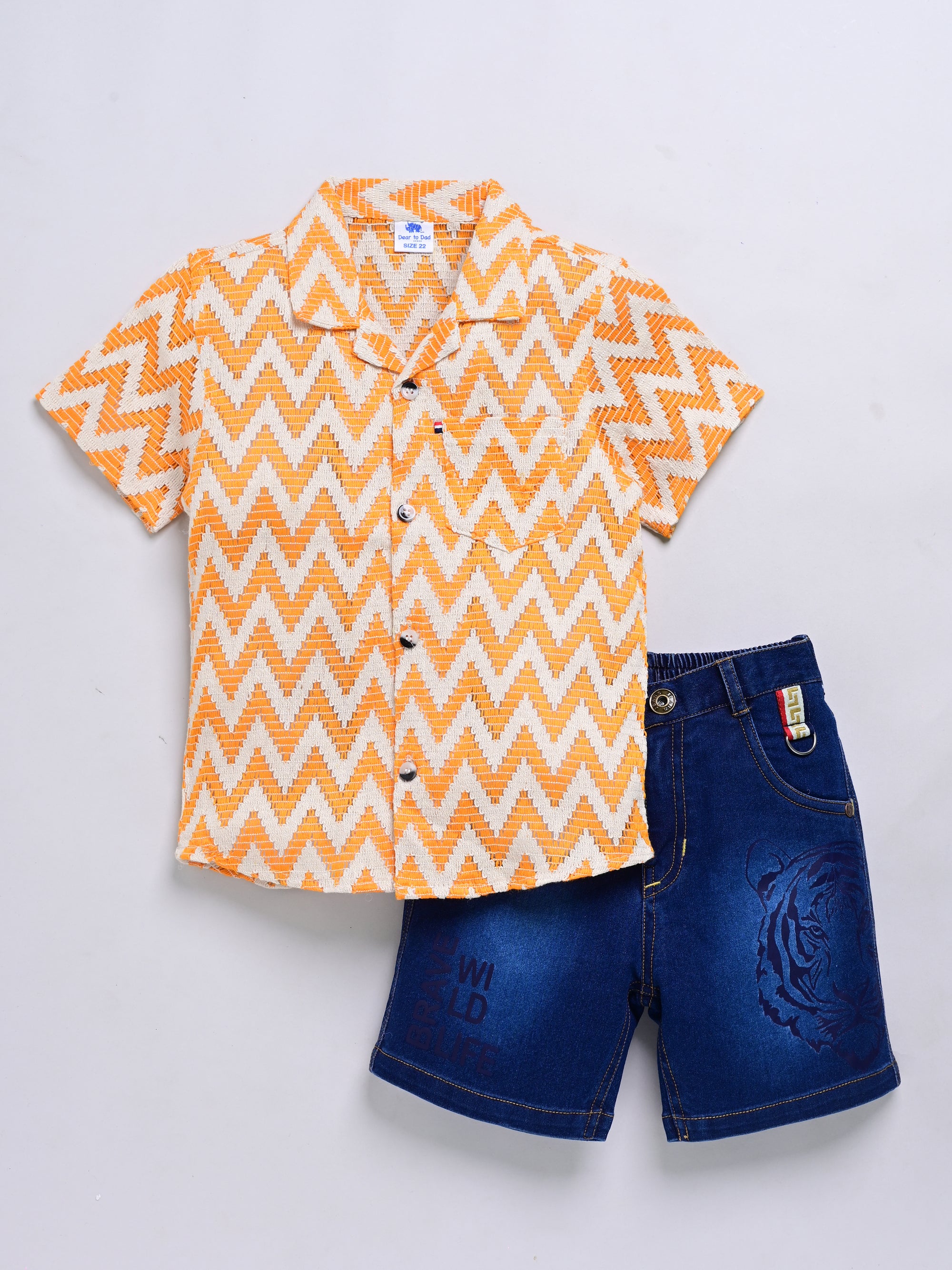 Dear To Dad Pure Cotton Half Sleeve Crochet Fabric Denim Boys Set B-HSD-831