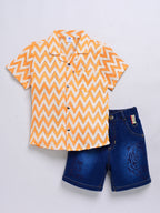 Dear To Dad Pure Cotton Half Sleeve Crochet Fabric Denim Boys Set B-HSD-831