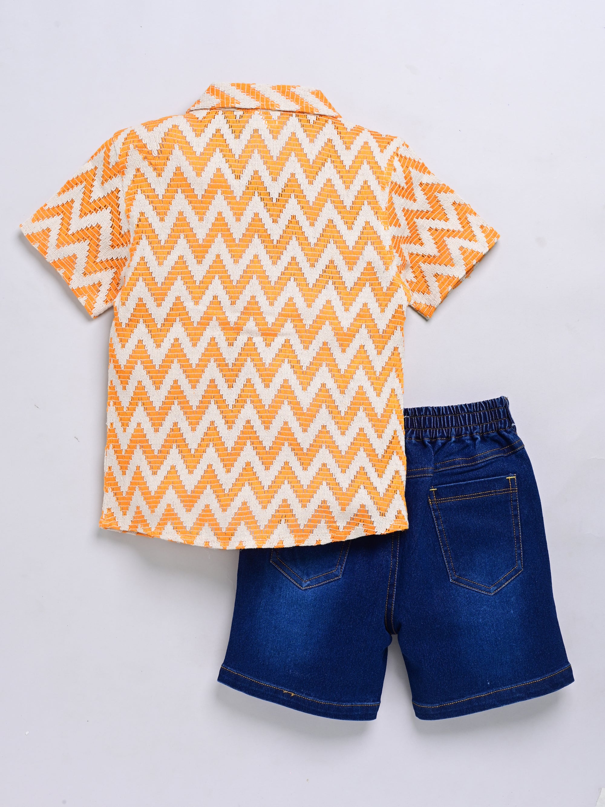 Dear To Dad Pure Cotton Half Sleeve Crochet Fabric Denim Boys Set B-HSD-831