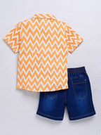 Dear To Dad Pure Cotton Half Sleeve Crochet Fabric Denim Boys Set B-HSD-831