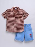 Dear To Dad Pure Cotton Half Sleeve Crochet Fabric Denim Boys Set B-HSD-829