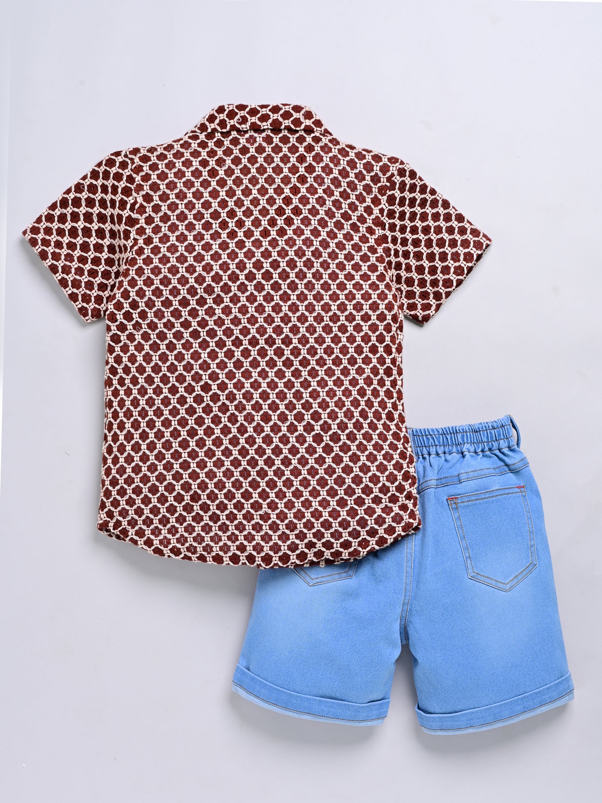 Dear To Dad Pure Cotton Half Sleeve Crochet Fabric Denim Boys Set B-HSD-829