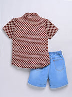 Dear To Dad Pure Cotton Half Sleeve Crochet Fabric Denim Boys Set B-HSD-829