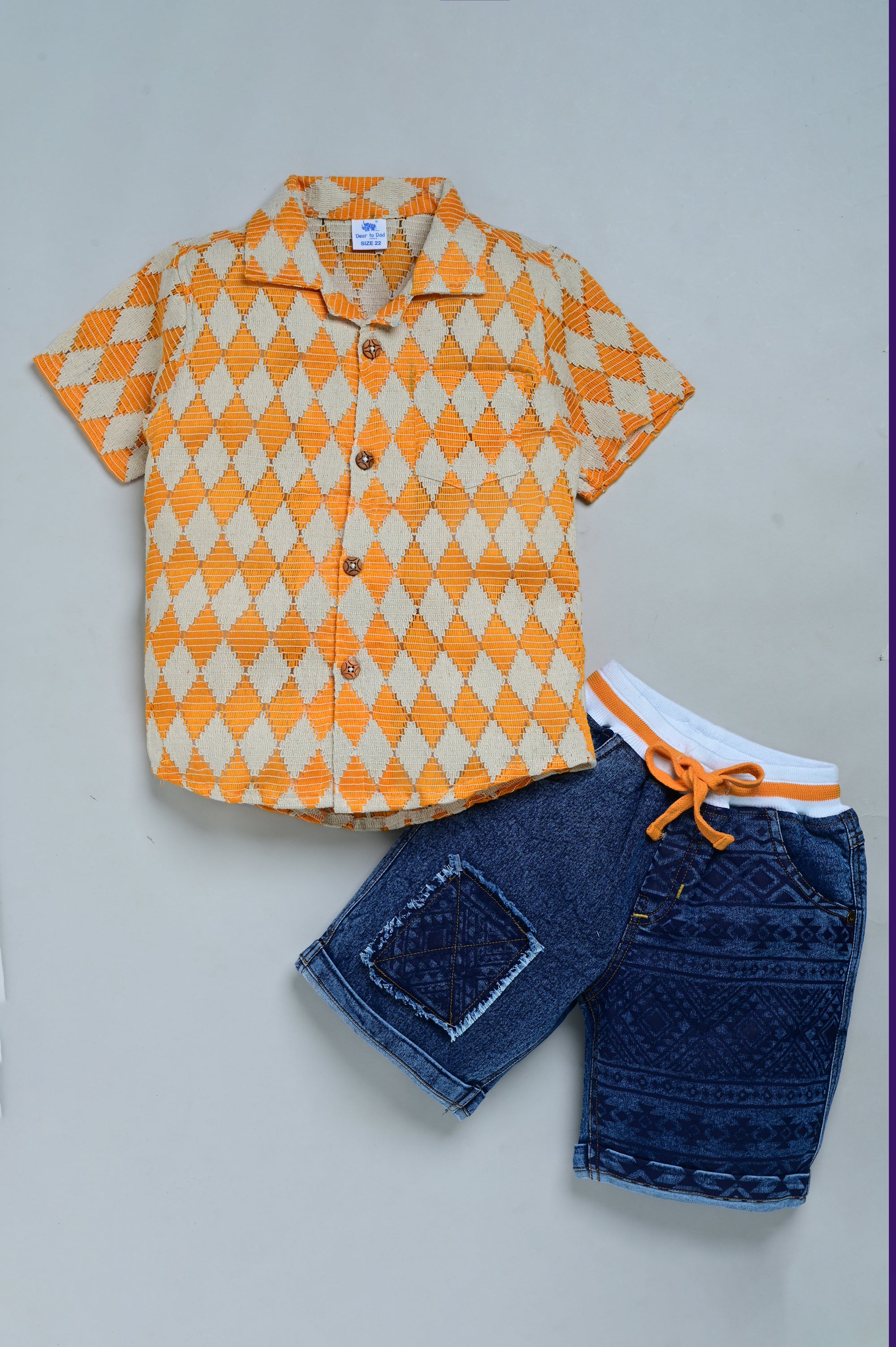 Dear To Dad Pure Cotton Half Sleeve Crochet Fabric Denim Boys Set B-HSD-832